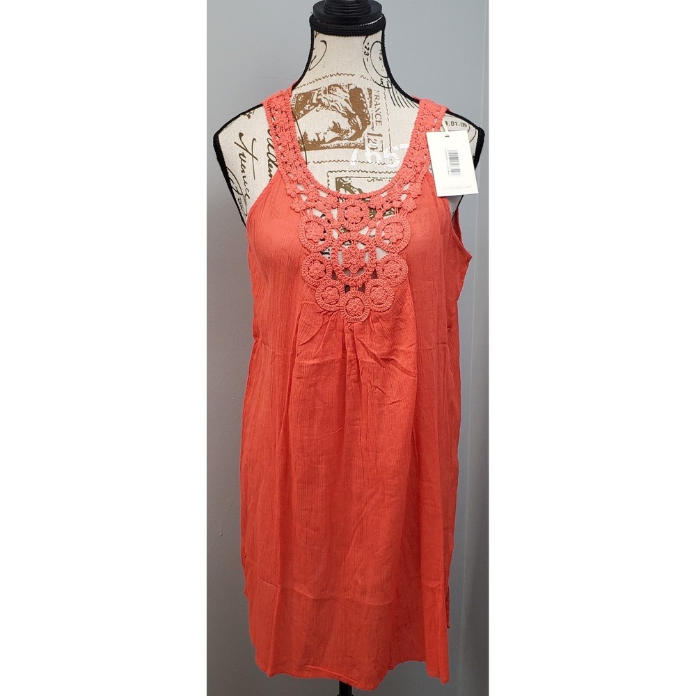 Pia Rossini Pepita Beach Dress Womens Medium Orange Crochet Lace Slit Scoop Neck